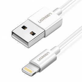 Кабель USB - Lightning для зарядки iPhone 0,5 м 2.4A MFi Ugreen US155 (быстрая зарядка) белый