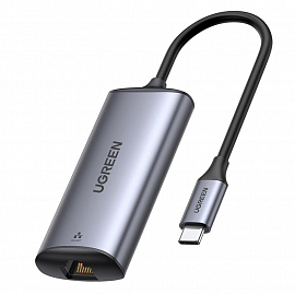 Переходник Type-C - 2.5G Ethernet RJ45 (папа - мама) с кабелем Ugreen CM275 серый