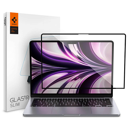 Защитное стекло для Apple MacBook Air 13 M2 2022 на весь экран противоударное Spigen Glass FC черное