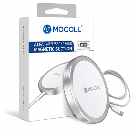 Беспроводная магнитная зарядка MagSafe для iPhone 15W MFi с Type-C Mocoll Alfa белая