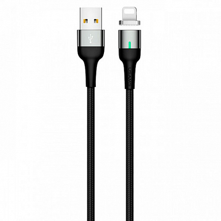 Кабель USB - Lightning для зарядки iPhone 1 м 2.4А магнитный плетеный Usams U28 черно-серый