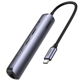 Переходник Type-C - HDMI 4K 30Hz, 2 х USB 3.0, Gigabit Ethernet, Type-C PD 100W Ugreen CM418 серый