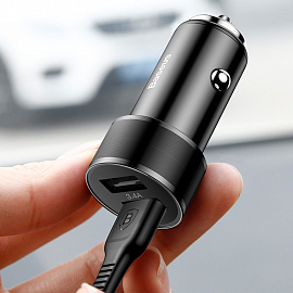 Зарядное устройство автомобильное с двумя USB входами 3.4А Baseus Small Screw черное