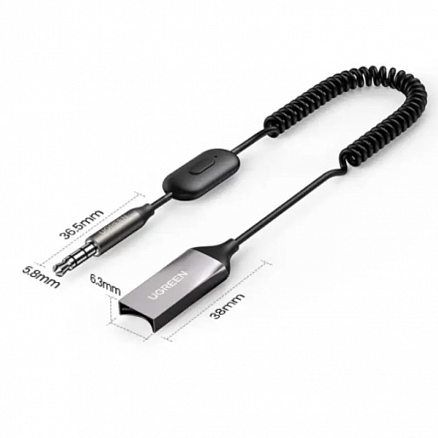 Bluetooth аудио адаптер (ресивер) 3,5 мм в USB порт cо слотом для MicroSD Ugreen CM310 с громкой связью черный