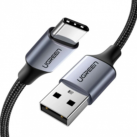 Кабель Type-C - USB 2.0 для зарядки 2 м 3А плетеный Ugreen US288 (быстрая зарядка QC 3.0) черный