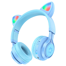 Наушники для детей беспроводные Bluetooth Hoco W39 накладные складные голубые