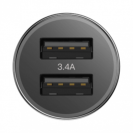 Зарядное устройство автомобильное с двумя USB входами 3.4A и Lightning кабелем Baseus Small Screw (быстрая зарядка QC 3.0) черное