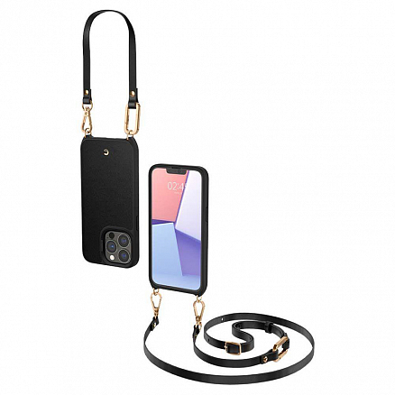 Чехол для iPhone 13 Pro кожаный с ремешком Spigen Cyrill Classic Charm черный