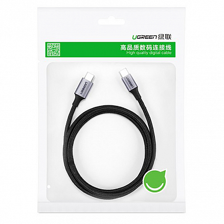 Кабель Type-C - Type-C длина 1 м 3A 20V 60W плетеный Ugreen US261 (быстрая зарядка PD 2.0, QC 3.0) черный