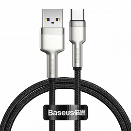 Кабель Type-C - USB 3.0 для зарядки 1 м плетеный 6А 66W Baseus Cafule Metal (быстрая зарядка) черный