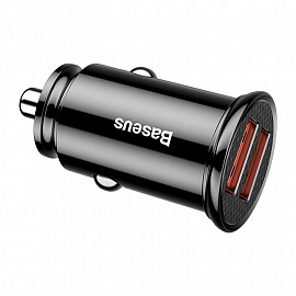 Зарядное устройство автомобильное с двумя USB входами 3A 30W Baseus Circular Plastic черное
