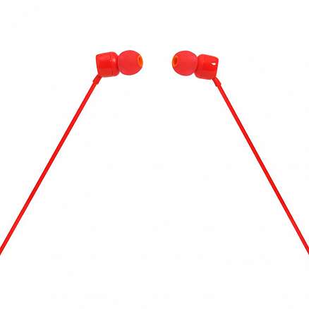 Наушники JBL T110 вакуумные с микрофоном и плоским проводом красные
