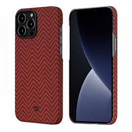 Чехол для iPhone 13 Pro кевларовый тонкий Pitaka MagEZ красно-оранжевый