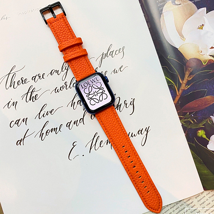 Ремешок-браслет для Apple Watch 42 и 44 мм кожаный Nova Leather оранжевый