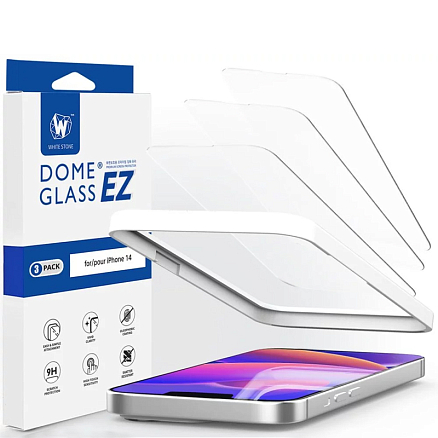 Защитное стекло для iPhone 14 на весь экран противоударное WhiteStone Dome Glass EZ прозрачное 3 шт.