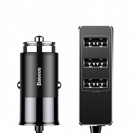 Зарядное устройство автомобильное с четырьмя USB входами 5.5А и кабелем 1,5 м Baseus Enjoy Together черное