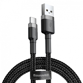 Кабель USB - Type-C для зарядки 3 м 2А плетеный Baseus Cafule черно-серый