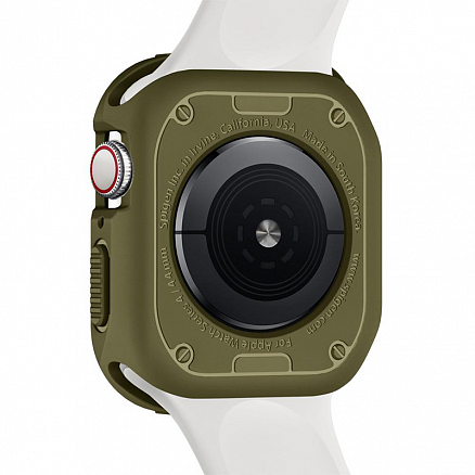 Чехол для Apple Watch 44 мм гелевый Spigen Rugged Armor зеленый