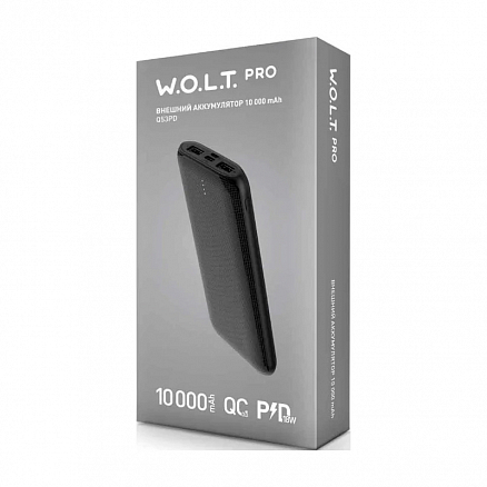 Внешний аккумулятор W.O.L.T. Q53PD 10000мАч (2хUSB, Type-C, ток 3А, быстрая зарядка QC 3.0, PD, 18 Вт) черный