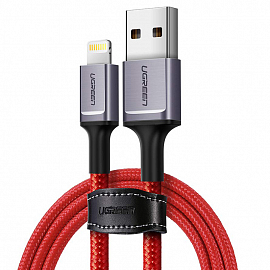 Кабель USB - Lightning для зарядки iPhone 1 м 2.4А MFi плетеный Ugreen US293 красный