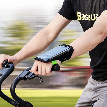 Чехол универсальный для телефона до 5 дюймов спортивный на запястье Baseus Flexible черно-зеленый