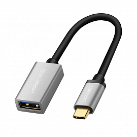 Переходник Type-C - USB 3.0 (папа - мама) хост OTG 16 см Ugreen US203 черно-серый