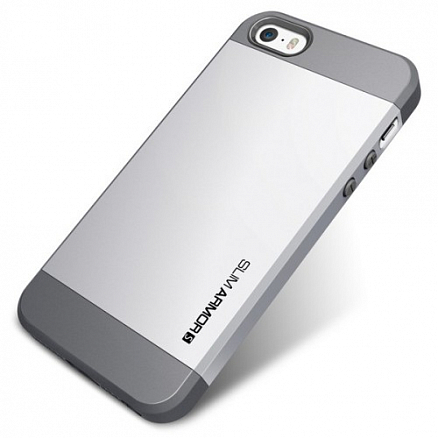 Чехол для iPhone 5, 5S, SE гибридный тонкий Spigen SGP Slim Armor S серо-серебристый