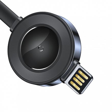 Кабель USB - MicroUSB, Lightning, Type-C 18 см 3A с беспроводной зарядкой для Apple Watch Baseus Star Ring черно-серый