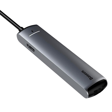 Переходник Type-C - 3 x USB 3.0, RJ45, HDMI, Type-C Baseus Mechanical eye серый