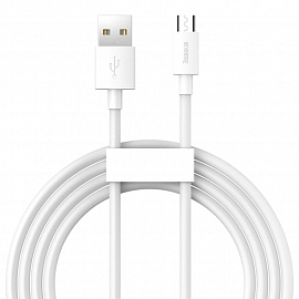Кабель USB - MicroUSB для зарядки 1,5 м 2.1A Baseus Simple Wisdom белый 2 шт.