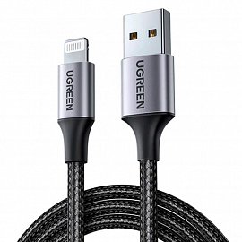 Кабель USB - Lightning для зарядки iPhone 2 м 2.4А MFi плетеный Ugreen US199 черный