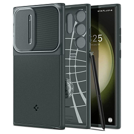 Чехол для Samsung Galaxy S23 Ultra гибридный Spigen Optik Armor темно-зеленый