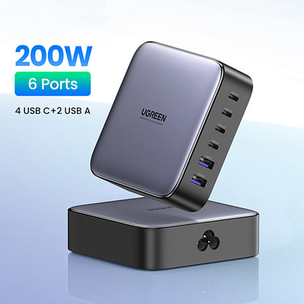 Зарядное устройство сетевое с 2 USB и 4 Type-C входами 200W Ugreen CD271 (быстрая зарядка PD) черное
