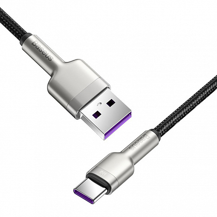Кабель Type-C - USB 3.0 для зарядки 1 м плетеный 6А 66W Baseus Cafule Metal (быстрая зарядка) черный