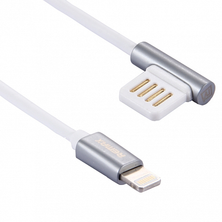 Кабель USB - Lightning для зарядки iPhone с угловым USB 1 м 2.1A Remax Emperor серебристый