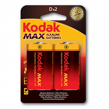 Батарейка LR20 Alkaline (бочка большая D) Kodak MAX упаковка 2 шт.