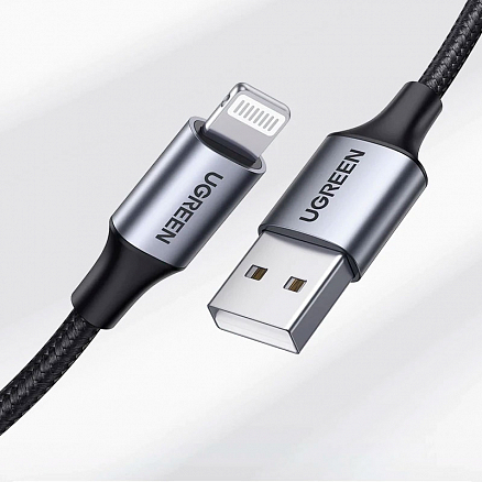 Кабель USB - Lightning для зарядки iPhone 2 м 2.4А MFi плетеный Ugreen US199 черный