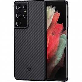 Чехол для Samsung Galaxy S21 Ultra кевларовый тонкий Pitaka MagEZ черно-серый