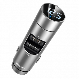 FM модулятор (трансмиттер) автомобильный Baseus Energy Column с громкой связью и двумя USB (3.1A) для зарядки серый