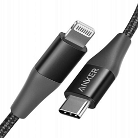 Кабель Lightning - Type-C длина 0.9 м 3A MFi плетеный Anker PowerLine+ II (быстрая зарядка) черный