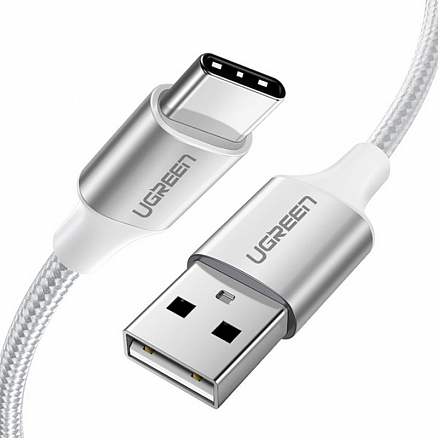 Кабель Type-C - USB 2.0 для зарядки 2 м 3А плетеный Ugreen US288 (быстрая зарядка QC 3.0) серебристый