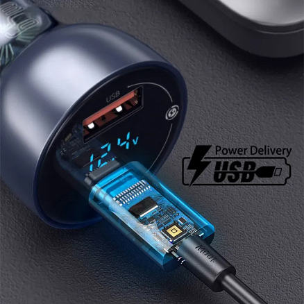 Зарядное устройство автомобильное с USB и Type-C входами 5A 65W Baseus Particular (быстрая зарядка QC 4+, QC 3.0, PD) серое