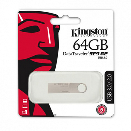 Флешка Kingston DataTraveler SE9 G2 64Gb USB 3.0 металл серебристая